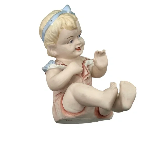 VINTAGE HOMCO OF JAPAN BISQUE PORCELAIN PIANO BABIES - SET OF 2